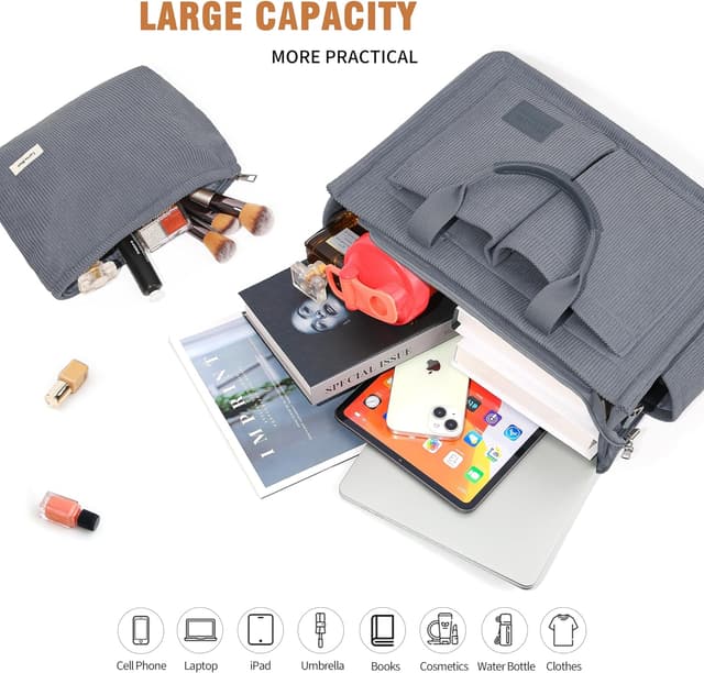 Detalle de Captain Blues Corduroy Tote Bag for Women with Zipper, Large Capacity Work & School Bag