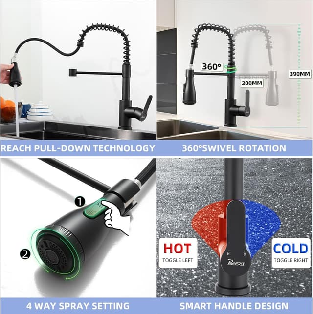 Thumbnail 2 de PHASAT PTKB09E pull down kitchen tap 360° swivel