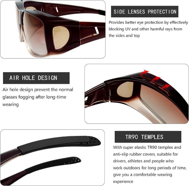 Detalle 2 de KANASTAL Übergrößen-Überzieh-Sonnenbrille Fit Over für Brillenträger, quadratisch, polarisiert, UV400