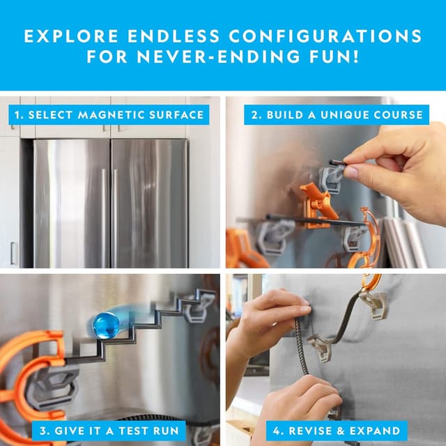 Detalle de National Geographic Magnetic Marble Run (Blue Marble) — 150-Piece STEM Magnetic Track Building Set for Kids & Adults