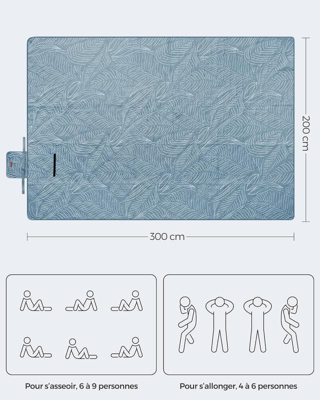 Detalle de SONGMICS Couverture de pique-nique GCM310Q03, 300 x 200 cm, hydrofuge et lavable en machine