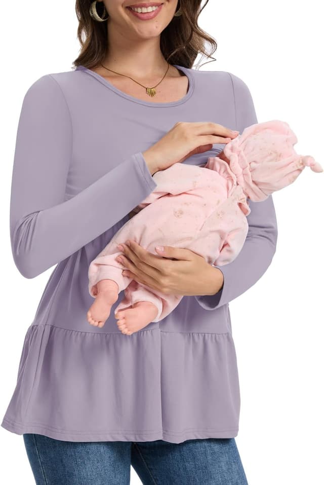 Detalle 1 de Bearsland Women’s Nursing Top 3-pack Long Sleeve Scoop Neck Breastfeeding Shirts