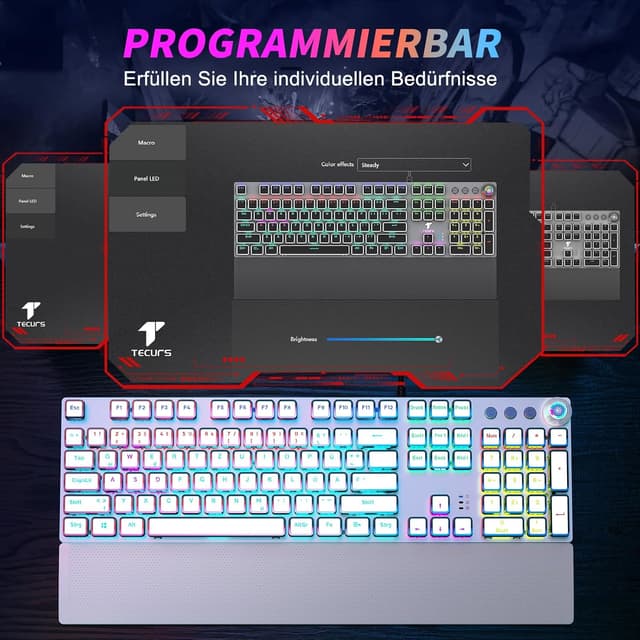 Thumbnail 6 de TECURS Gaming Mechanische Tastatur mit magnetischer Handgelenkauflage, rote Schalter (QWERTZ, DE-Layout) und 19 LED-Modi