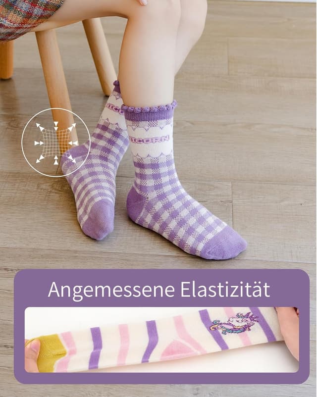 Detalle de Kyopp 10/5 Paar Kinder-Socken (Mädchen & Jungen) mit lustigen Tiermotiven aus Baumwolle – Crew für Winter/ Sommer