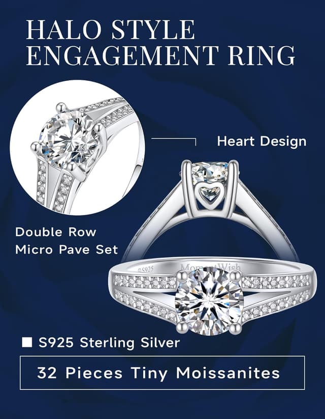 Detalle 2 de MomentWish Verlobungsring für Damen mit 1 Karat Moissanit und 925er Sterling Silber