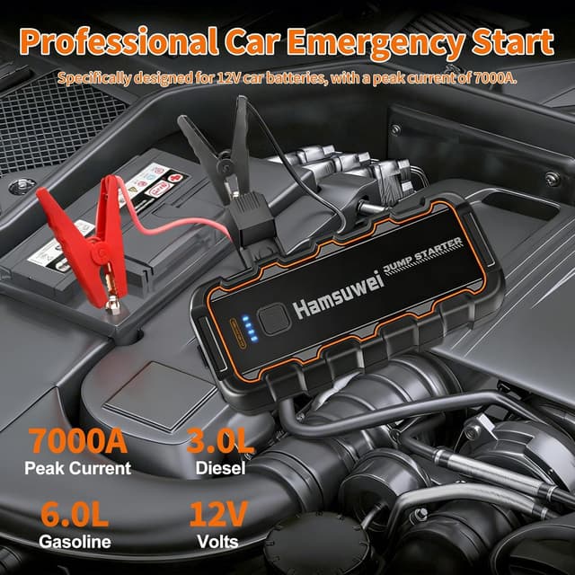 Detalle de Booster Avviamento Auto 7000A 12V (power bank e torcia LED) per batterie scariche