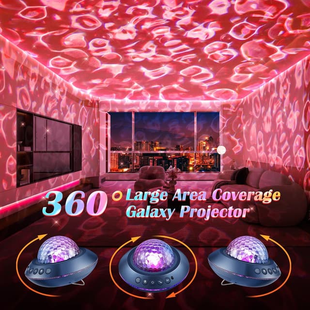 Detalle de One Fire Galaxy-Projektor Sternenhimmel mit 45 Lichtmodi, 15 Sounds, HiFi-Bluetooth und Wasserwellen