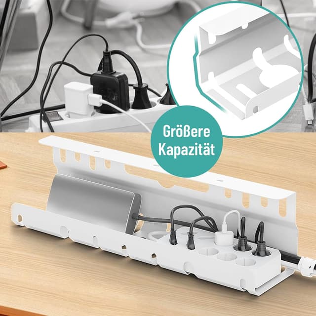 Detalle de Kabelkanal für den Schreibtisch (ohne Bohren), 2er-Set in Weiß – Kabelmanagement zum Verlegen und Verdecken von Kabeln
