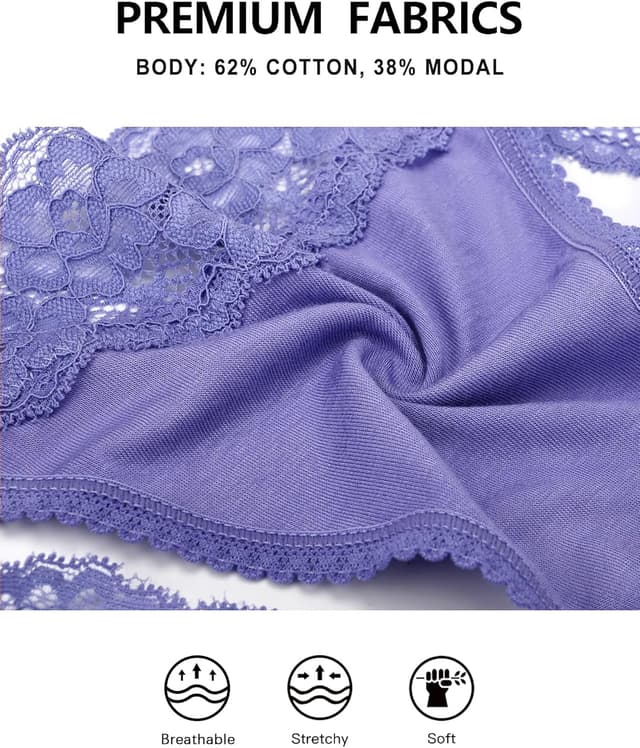 Detalle de VOENXE Lace Seamless Thongs (5-Pack) – no-VPL breathable g strings for everyday wear