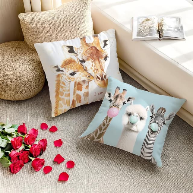 Thumbnail 6 de LANBEIDE Giraffe Cushion Covers Set of 2 (45 x 45cm) – polyester throw pillow cases with hidden zip