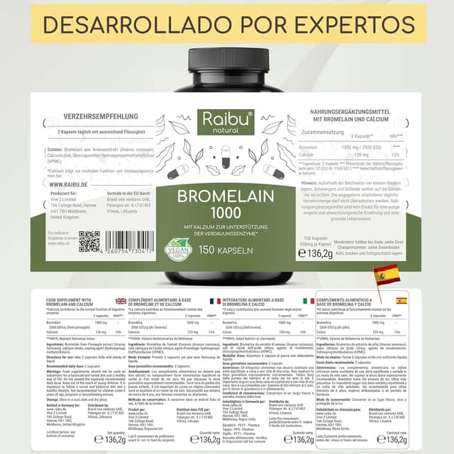 Thumbnail 5 de Bromelina 1000 mg 🌿 - 150 Cápsulas Veganas Digestivas
