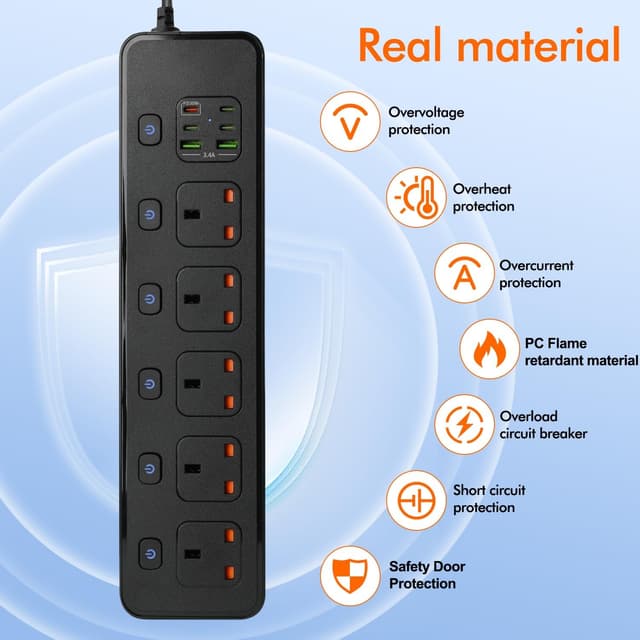 Thumbnail 4 de BOCHLION 6 USB Ports 5-Way Extension Lead with PD30W Socket