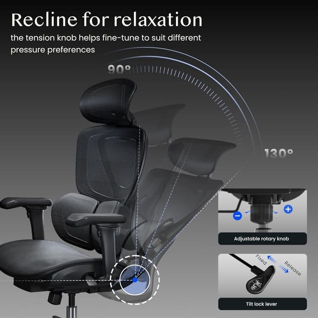 Detalle de FLEXISPOT Sedia ergonomica da ufficio con supporto lombare Dual-Wing, poggiatesta e braccioli 3D (nero)