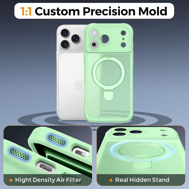 Thumbnail 6 de MOCCA Design iPhone 17 Pro Case with MagSafe Invisible Magnetic Ring Stand — Military Drop Protection, Full Camera Guard, Translucent Matte Slim (Matcha Green)