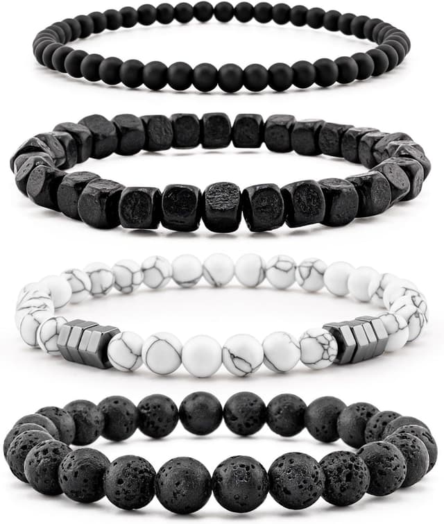 Detalle de Lameybrt Herren Armband-Set Multi mit Natursteinen (Tigerauge/Matte Achat/Lava) – verstellbar, Set für verschiedene Anlässe