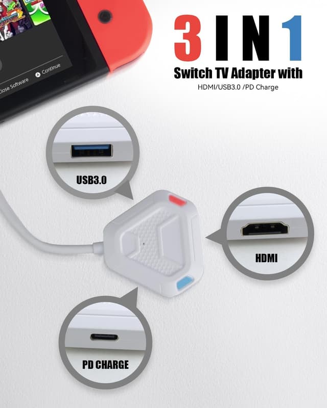 Detalle de Sehawei 3-in-1 Switch Dock für OLED – portabler TV-Adapter mit 4K HDMI, USB 3.0 und USB-C PD 2.0