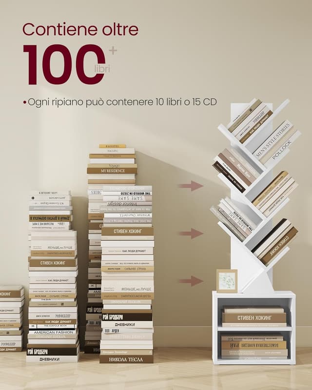 Thumbnail 5 de VASAGLE CUSTOS LBC607WB01 Libreria ad alberi autoportante con 2 scomparti aperti, bianco nuvola