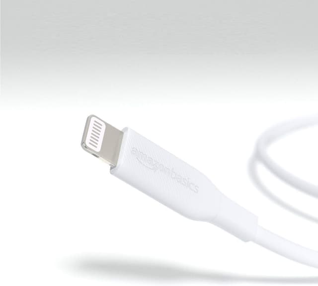 Detalle de Amazon Basics Cable USB-C a Lightning, MFi, 0.9 m, Blanco ⚡