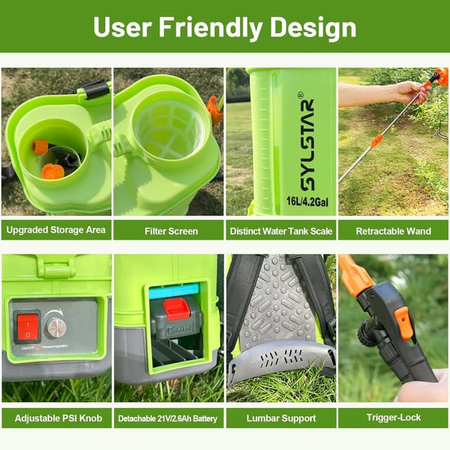 Thumbnail 6 de SYLSTAR 16L Battery Powered Knapsack Sprayer (Makita 18V Compatible) – 100PSI Backpack Sprayer with 5 Nozzles