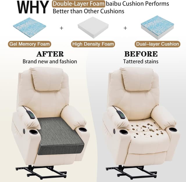 Thumbnail 4 de baibu Large Memory Foam Chair Cushion 50x50x12.7cm