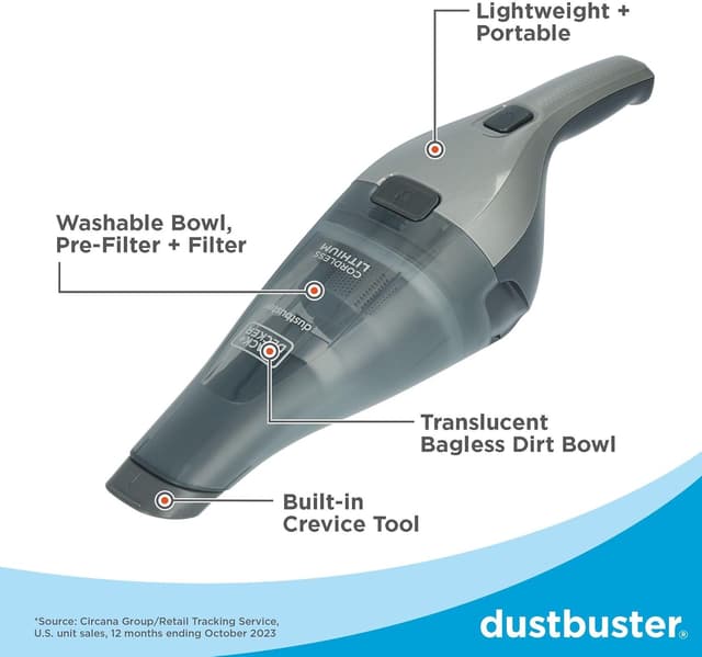 Detalle de BLACK+DECKER dustbuster HNVC220BCZ01 8V Cordless Handheld Vacuum (with Crevice Tool)