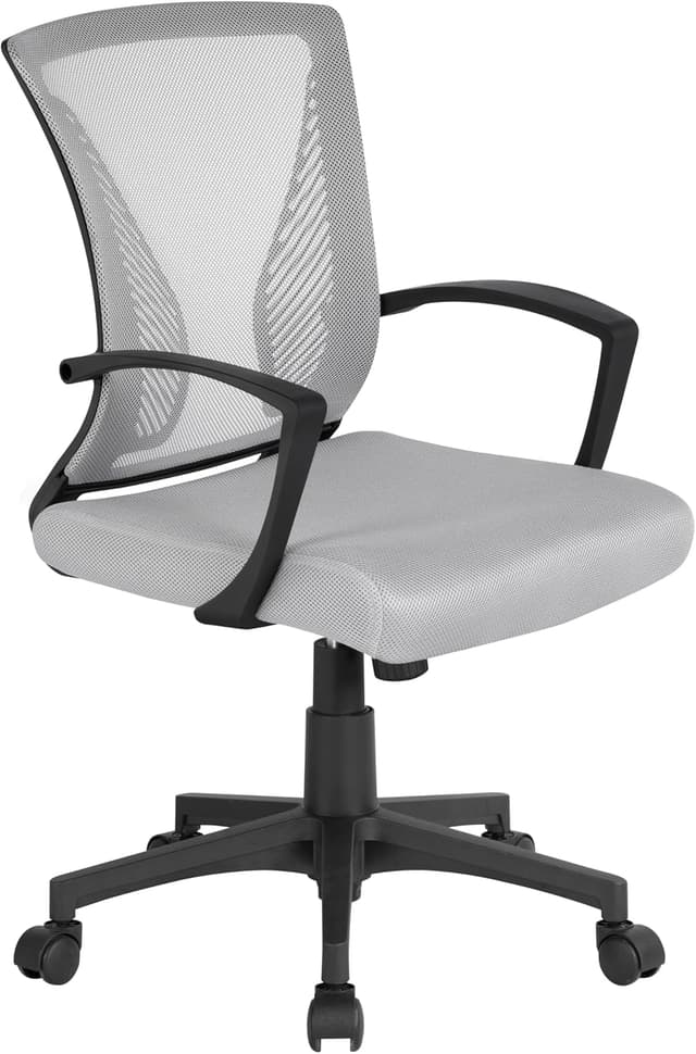 Detalle de Yaheetech Adjustable Desk Chair Executive Computer Office Chair with Lumbar Support and Arms (Light Grey, Mesh)
