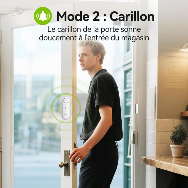 Detalle de VOXON alarme maison sans fil pour porte et fenêtre (lot de 2 détecteurs, contrôle volume 3 niveaux, 98 dB)