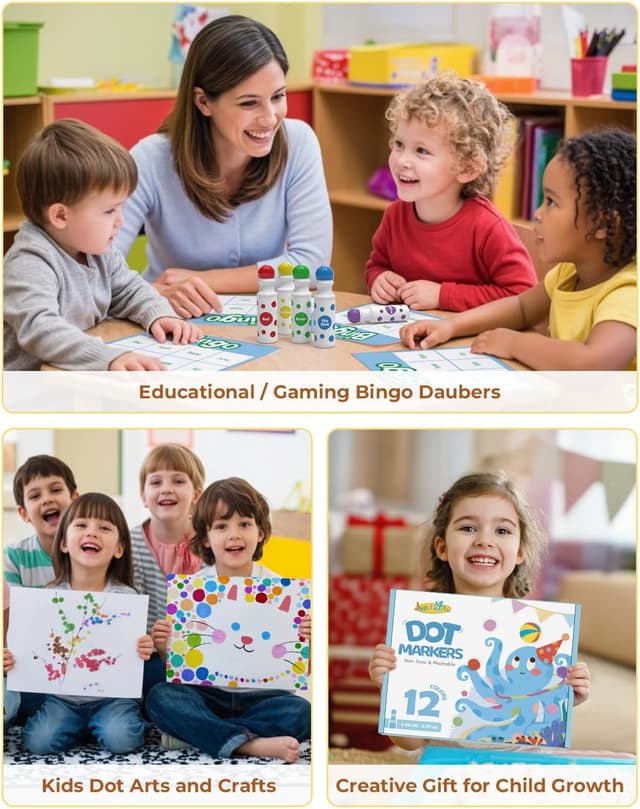 Detalle de JUPITEARTH Bingo Markers Set (12 Farben) – auswaschbare Dot Marker für Kinder mit 120-PDF-Aktivitäten
