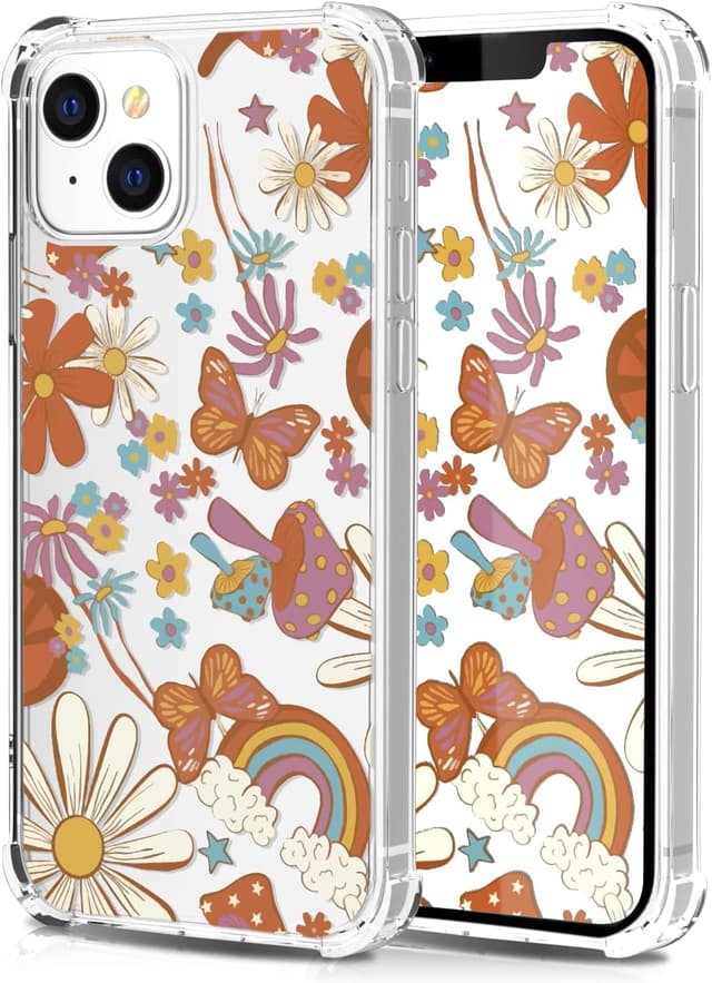 Detalle de CAROKI Clear Case for iPhone 13 (6.1-inch) – shockproof transparent TPU bumper with leaf pattern