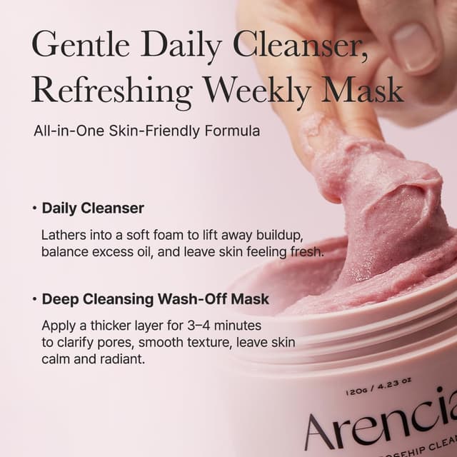 Thumbnail 6 de ARENCIA Rosehip Brightening Rice Mochi Face Cleanser & Daily Scrub (4.23oz) — Moisturizing exfoliating daily wash
