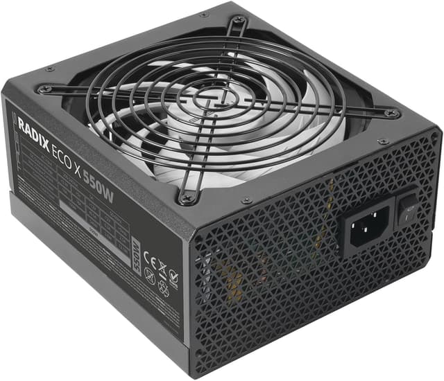 Detalle de Tacens RADIX ECO X 550 alimentatore PC ATX 550W con garanzia 6 anni, efficienza 87% e cavi piatti