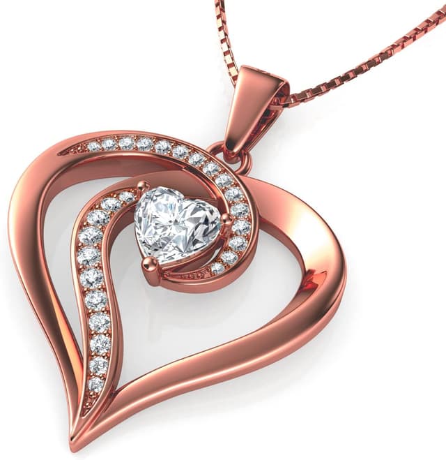 Detalle de DEPHINI Doppel-Herz Anhänger Halskette aus 925 Sterling Silber mit Zirkonia, rhodiniert (45 cm)