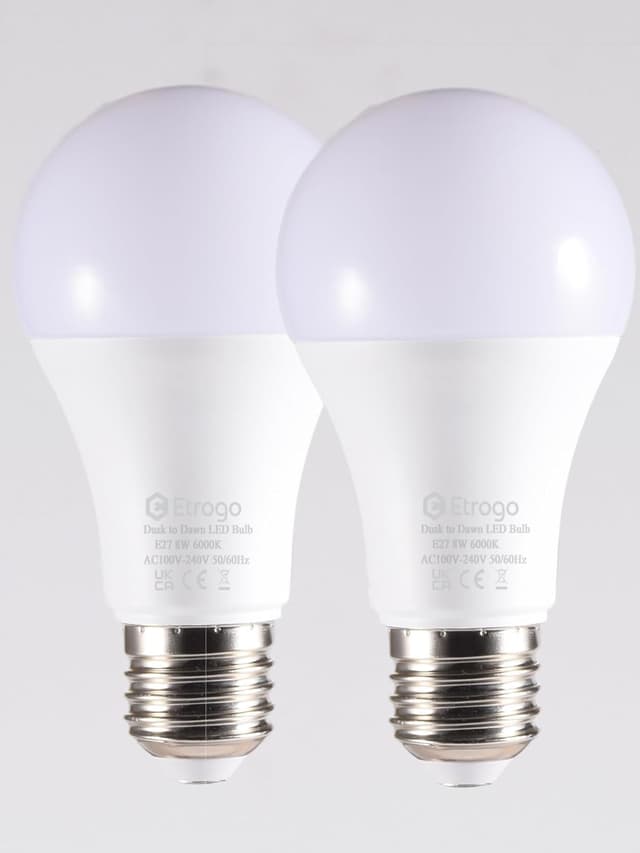 Detalle de Etrogo Lampadina crepuscolare E27 con sensore di luce bianco freddo 6000K 8W (2 pezzi)
