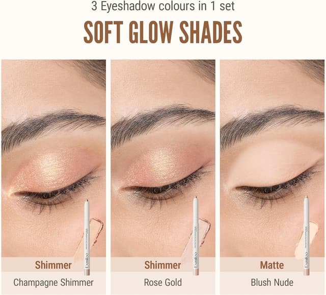 Detalle 2 de Set Exmiloo de 3 fards à paupières en stick waterproof (fini mat & nacré) Soft Glow