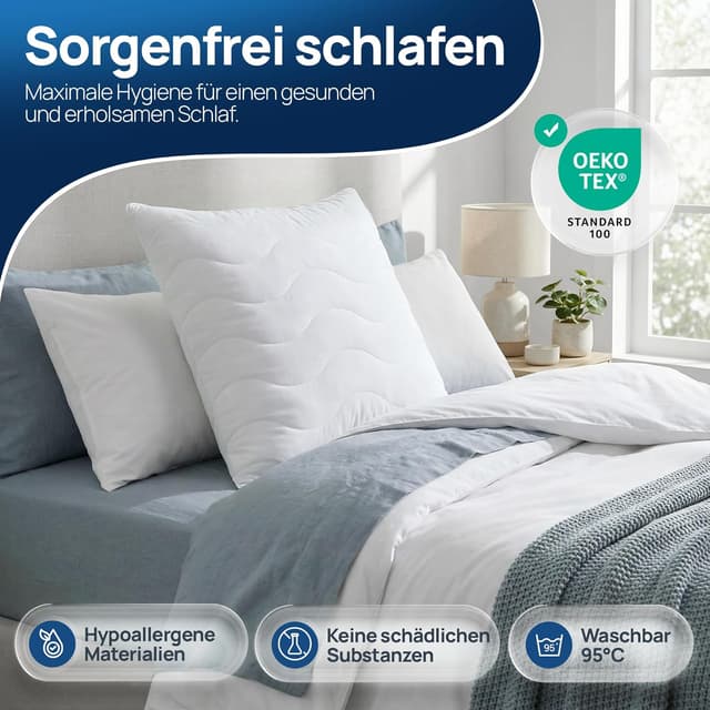 Detalle de LILENO HOME Allergiker Kopfkissen 80x80 (1er Set) – waschbar bis 95°C, OekoTex & Made in DE