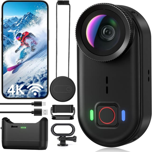 Detalle de 4K Mini Body Action Camera POV Wearable Thumb Cam with WiFi, 64GB Storage, IPX68 Waterproof (Black)