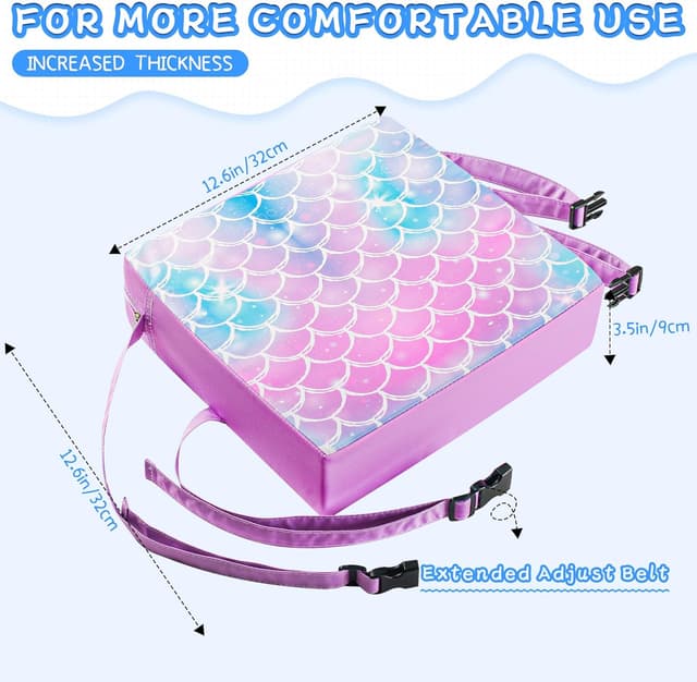 Detalle de Purple Toddler Booster Seat for Dining Chair with PU Cover, Non-Slip Base and Adjustable Seat Belts