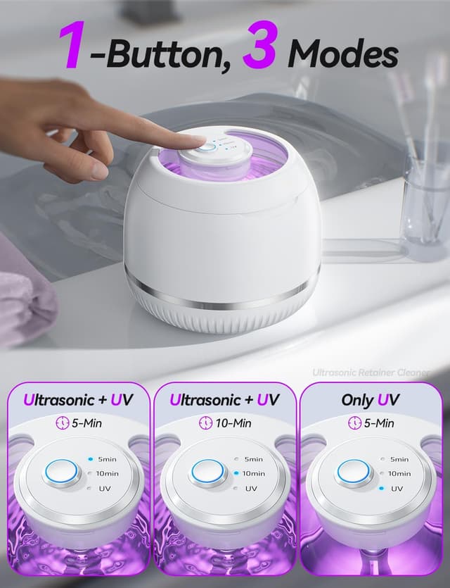 Detalle de Beser Ultrasonic Retainer Cleaner (200ML, Warm White) – ultrasonic bath for aligners, nightguards, dentures & jewellery