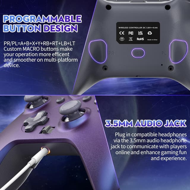 Detalle de Lapezei Wireless Controller für Xbox Series S/X, Xbox One, PC, Android und iOS mit Bluetooth, Back Buttons & 3,5-mm-Audio