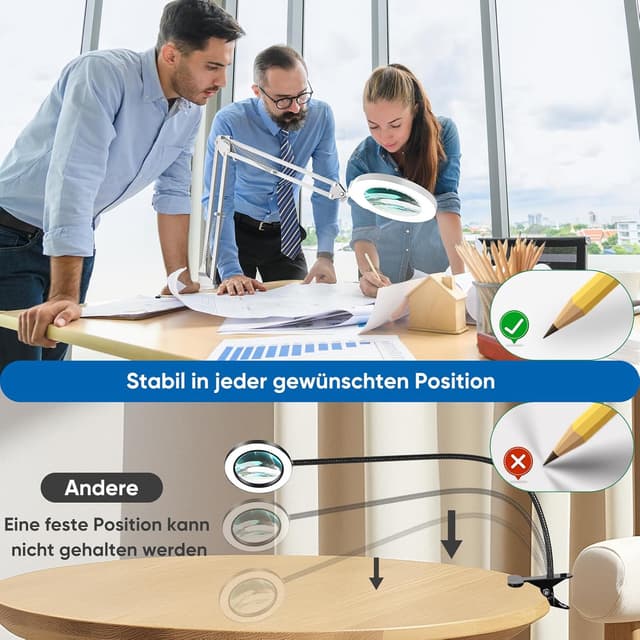 Detalle de Mandland 10X Lupe mit Licht und Klemme (beleuchtete Lupe aus echtem Glas) – White