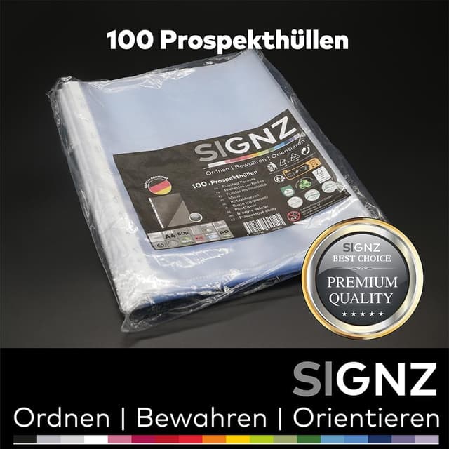 Detalle 2 de SIGNZ Prospekthüllen DIN A4, 80 my, glasklar – 100 Stück, oben offen, CO2-neutral hergestellt