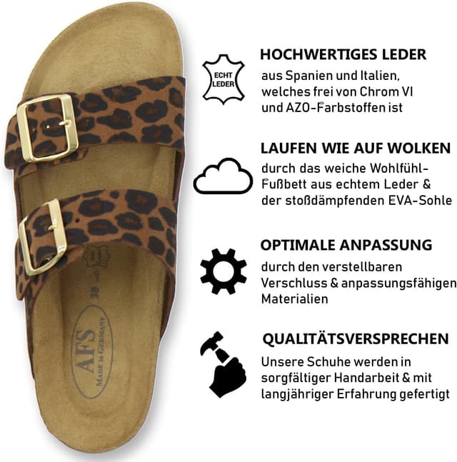 Detalle de AFS-Schuhe 2100 Damen-Pantoletten aus echtem Leder mit verstellbarer Schnalle (Made in Germany)