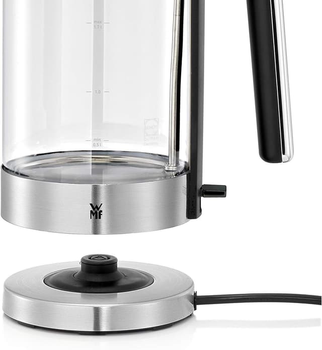 Detalle 2 de WMF Lono Glas-Wasserkocher mit Kalkfilter (1,7 Liter, 3000 Watt) – kabellos, mattierter Edelstahl
