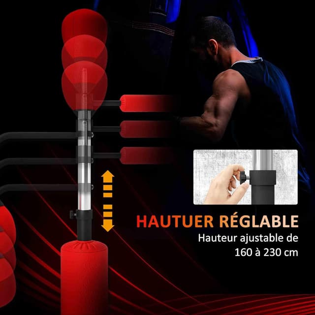 Detalle 2 de HOMCOM Sac de frappe sur pied 4 en 1 avec 2 balles de vitesse, barre rotative et hauteur réglable 160-230 cm