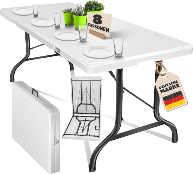 Detalle de KESSER® Buffettisch klappbar aus Kunststoff, 220 x 68 cm – Campingtisch für bis zu 6 Personen inkl. Cover & Tragegriff (Anthrazit)