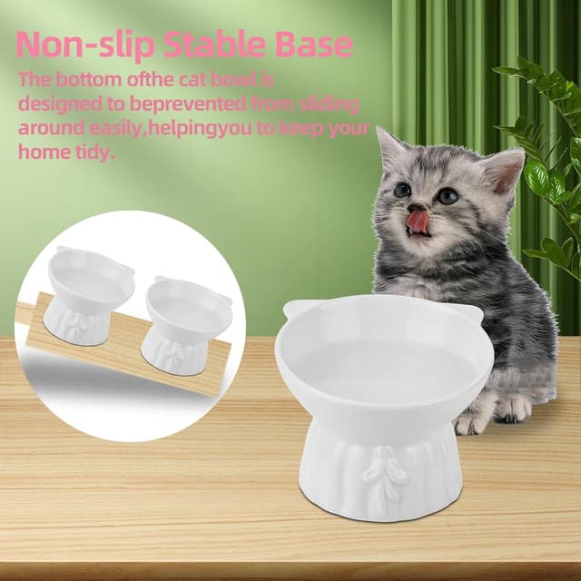 Thumbnail 4 de Ceramic Elevated Cat Bowls 2-piece raised set 🐱