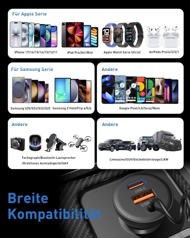 Thumbnail 4 de 75W Zigarettenanzünder USB-C/A mit 1,2m Spiralkabel