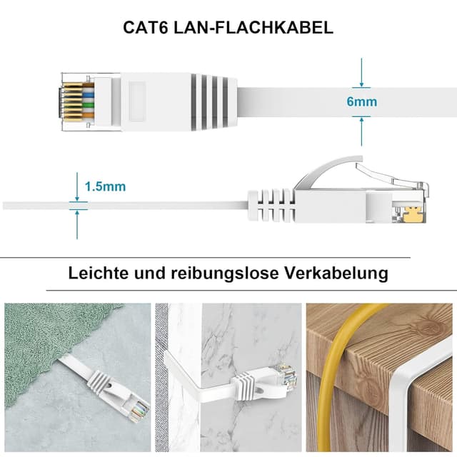 Detalle de Ercielook LAN-Kabel 20 m CAT6 High Speed mit Kabelclips (RJ45) für PS5/PS4, Router, Modem, TV, Switch & Laptop