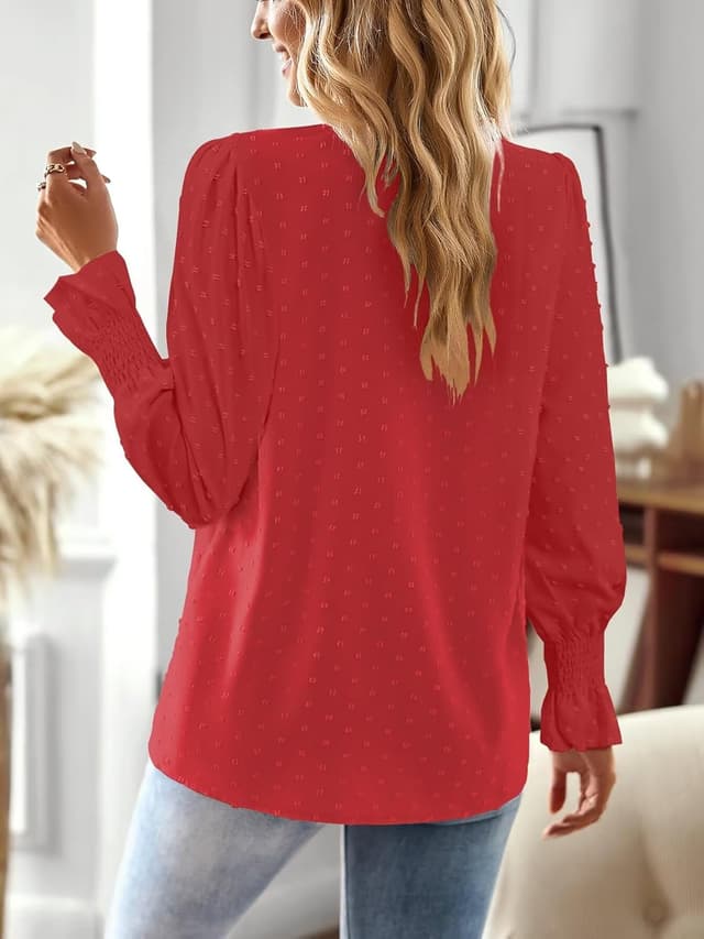 Detalle de TUUHAW Langarmshirt Damen mit V-Ausschnitt & Häkelverzierung im Boho-Stil