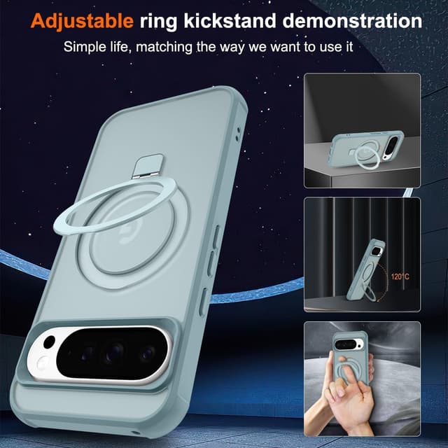 Thumbnail 1 de CHAOFEnG Magnetic Case with Ring Stand for Google Pixel 10 Pro XL (Teal Green) — Slim Hard Back, Military-Grade Drop Tested